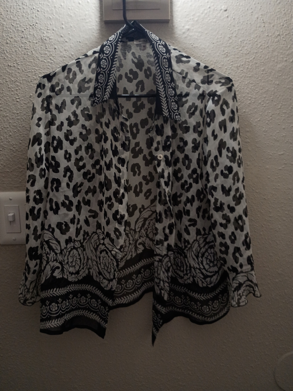 NICOLA Black and White Sheer Printed Button-Front Blouse